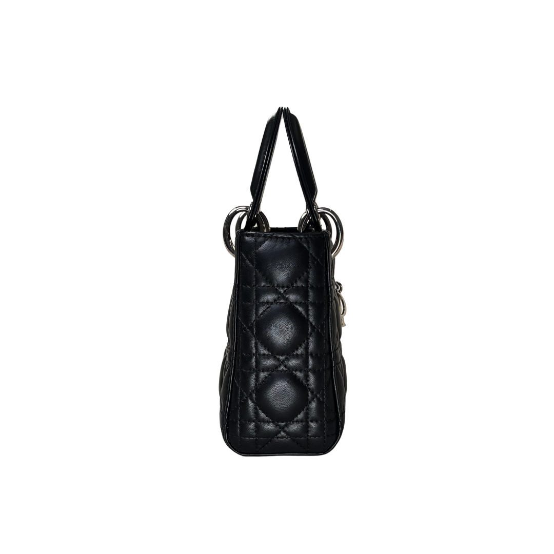 Lady Dior Mini Black Lambskin Leather Silver Hardware