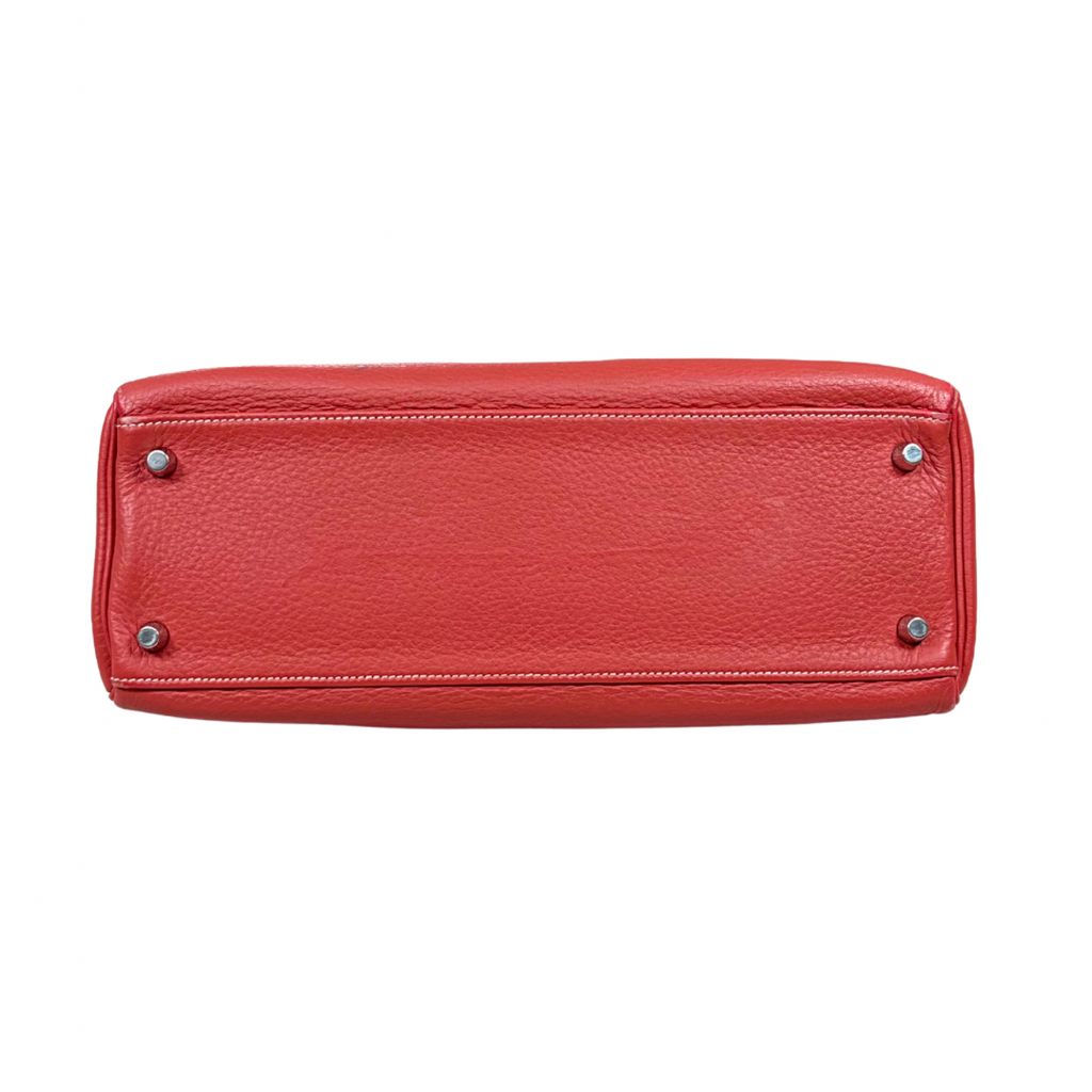 Kelly 32 Handbag Square O Taurillion Clemence Orange Palladium Hardware