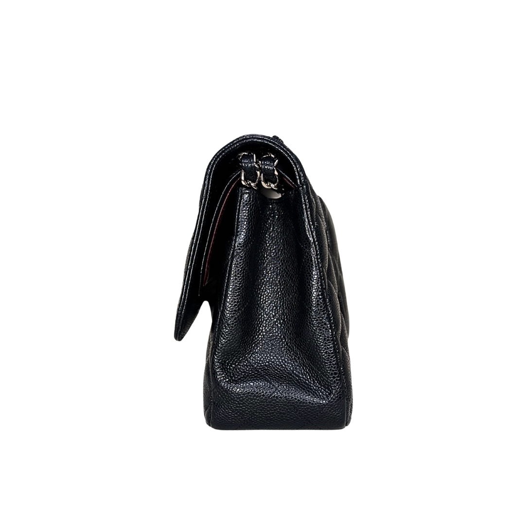 Classic Double Flap Jumbo Black Caviar Leather Silver Hardware Series 26