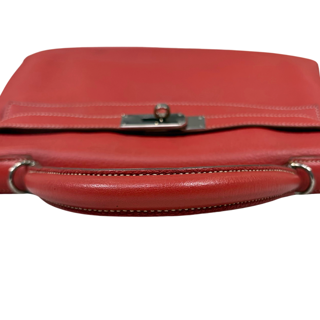 Kelly 32 Handbag Square O Taurillion Clemence Orange Palladium Hardware