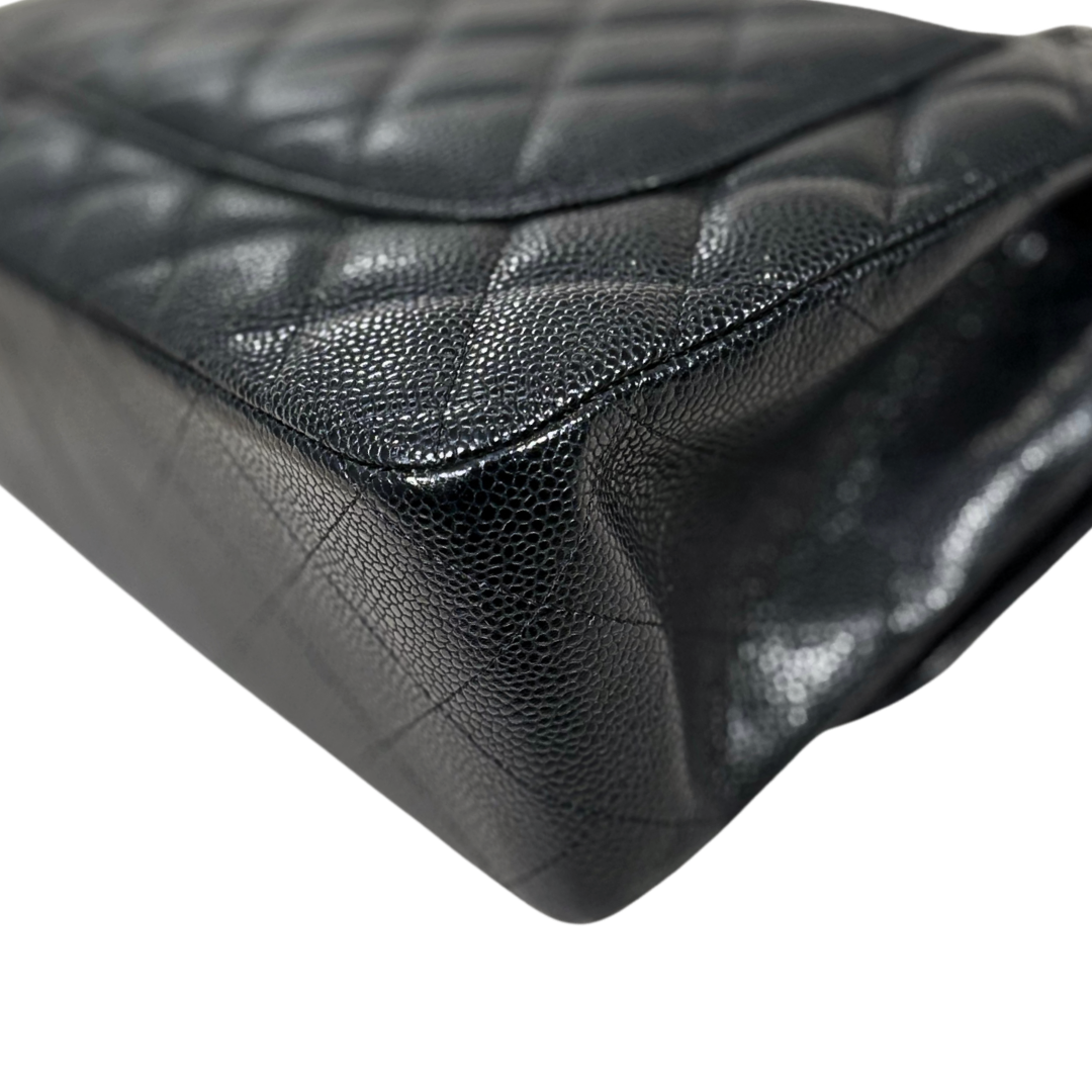 Classic Double Flap Jumbo Black Caviar Leather Silver Hardware Series 26