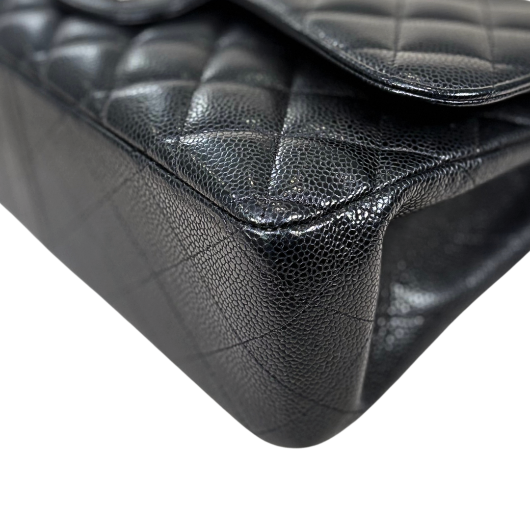 Classic Double Flap Jumbo Black Caviar Leather Silver Hardware Series 26