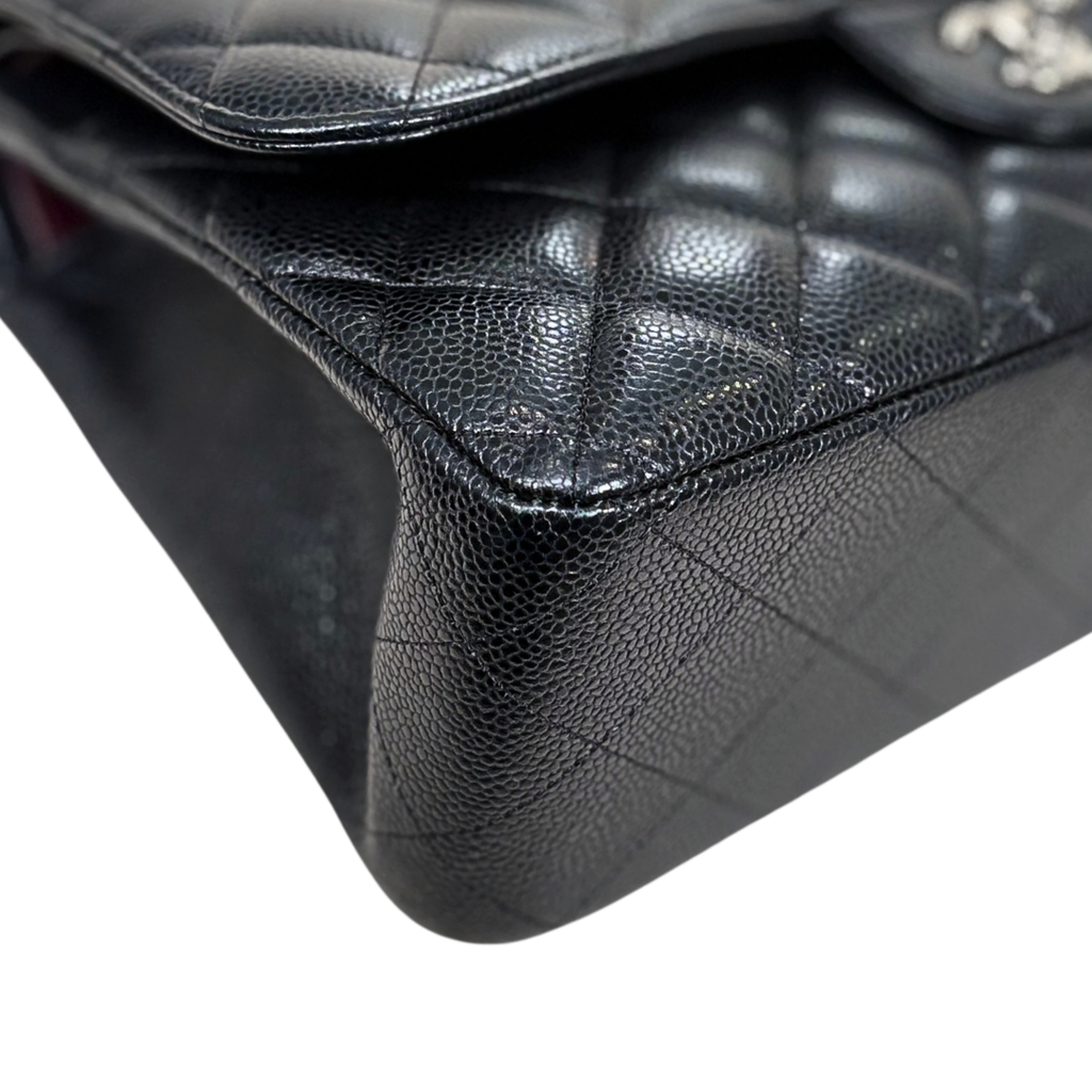 Classic Double Flap Jumbo Black Caviar Leather Silver Hardware Series 26