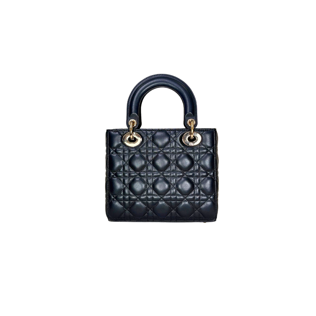 Lady Dior Mini Black Lambskin Leather Gold Hardware