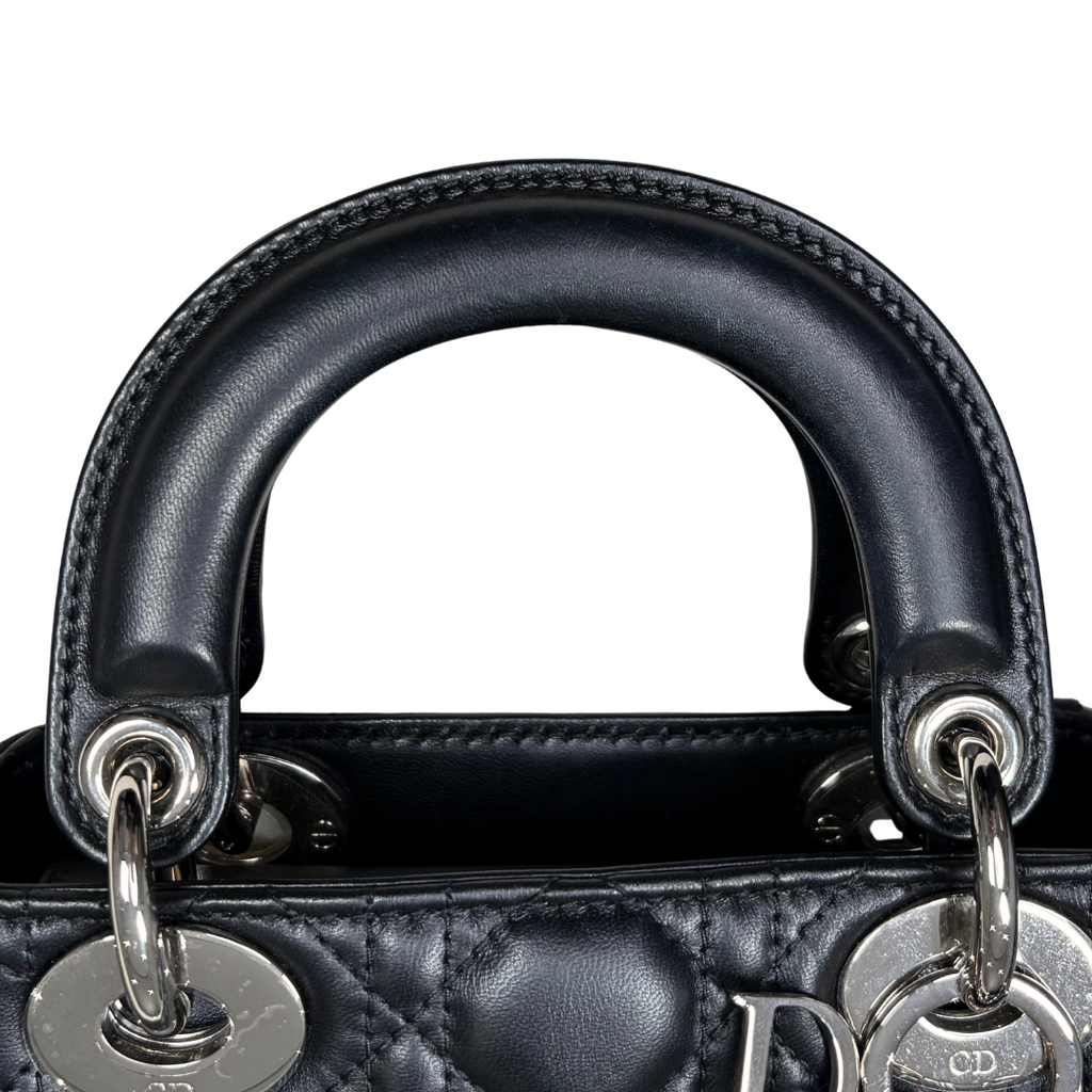 Lady Dior Mini Black Lambskin Leather Silver Hardware
