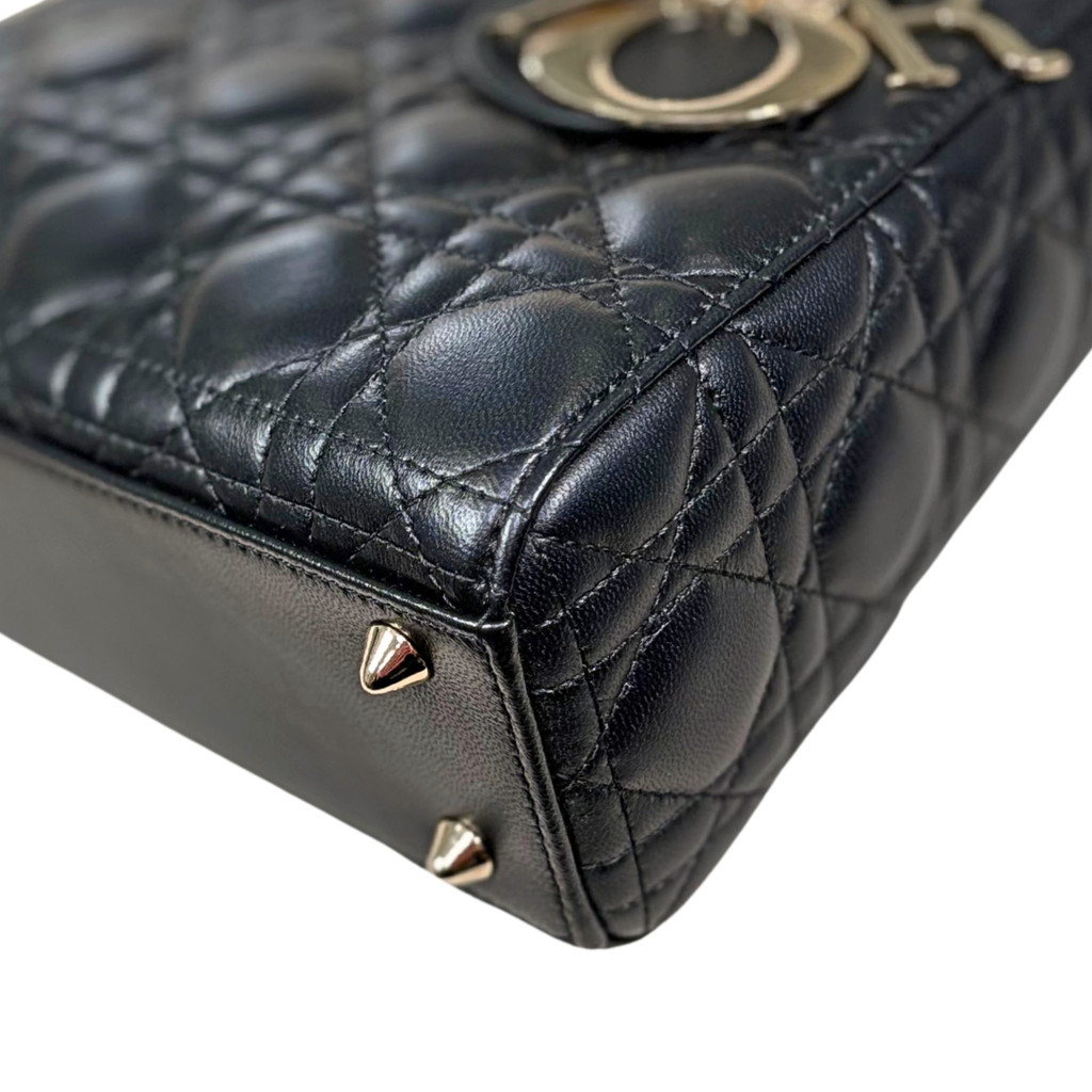 Lady Dior Mini Black Lambskin Leather Gold Hardware