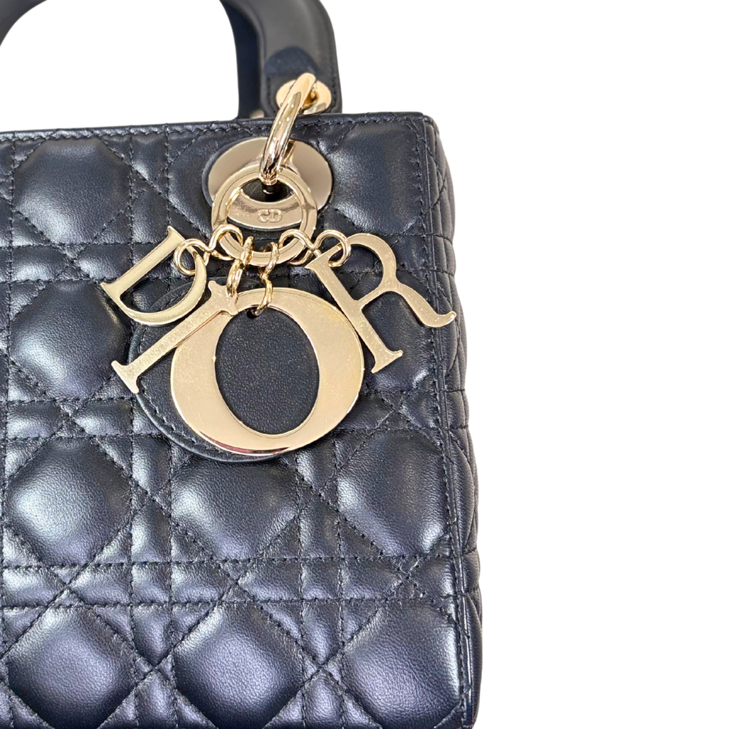 Lady Dior Mini Black Lambskin Leather Gold Hardware