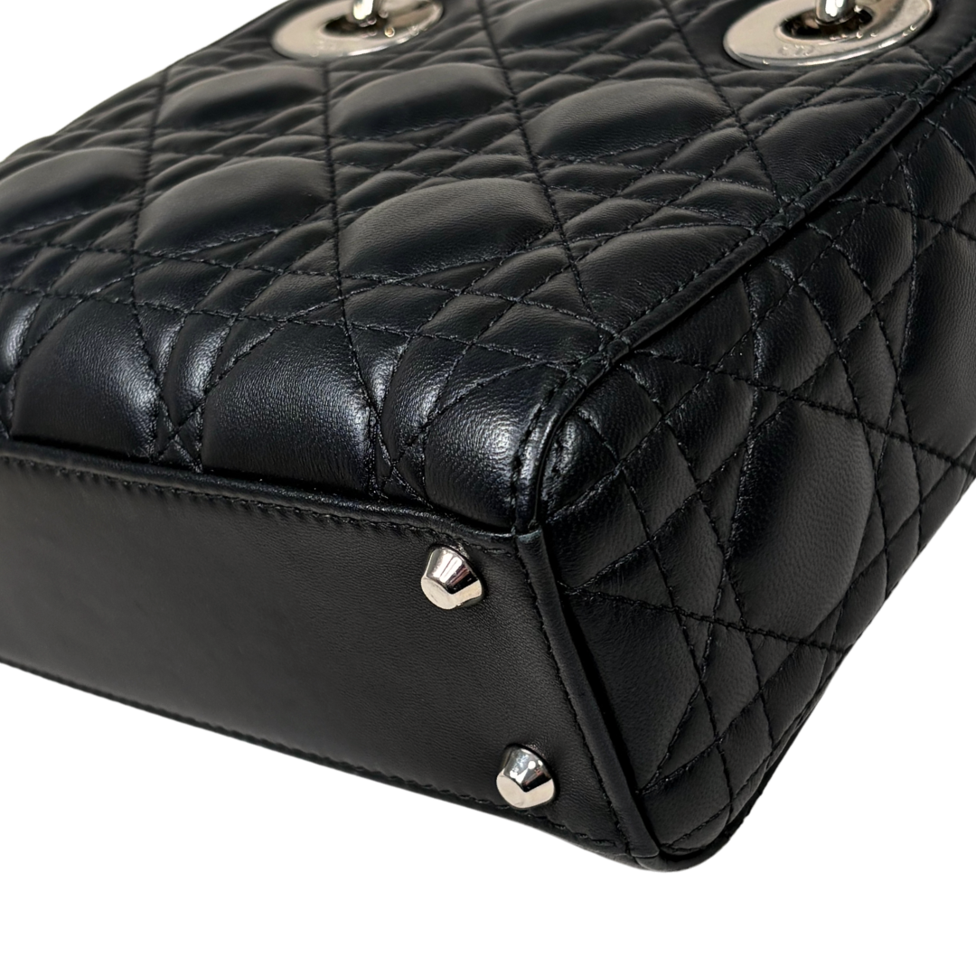Lady Dior Mini Black Lambskin Leather Silver Hardware