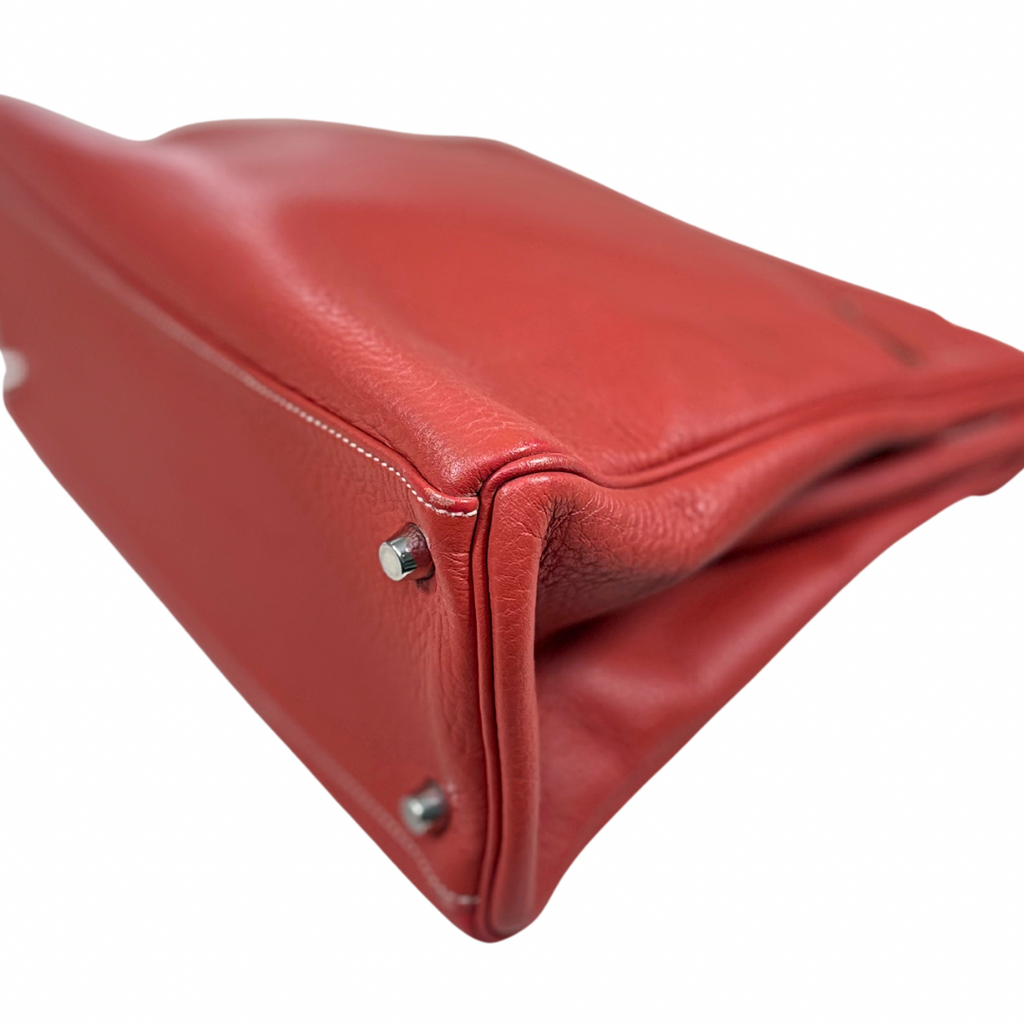Kelly 32 Handbag Square O Taurillion Clemence Orange Palladium Hardware