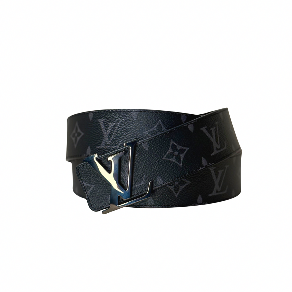 Initials Belt Reversible Black Monogram Silver Hardware Size 120/48