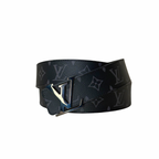 Initials Belt Reversible Black Monogram Silver Hardware Size 120/48