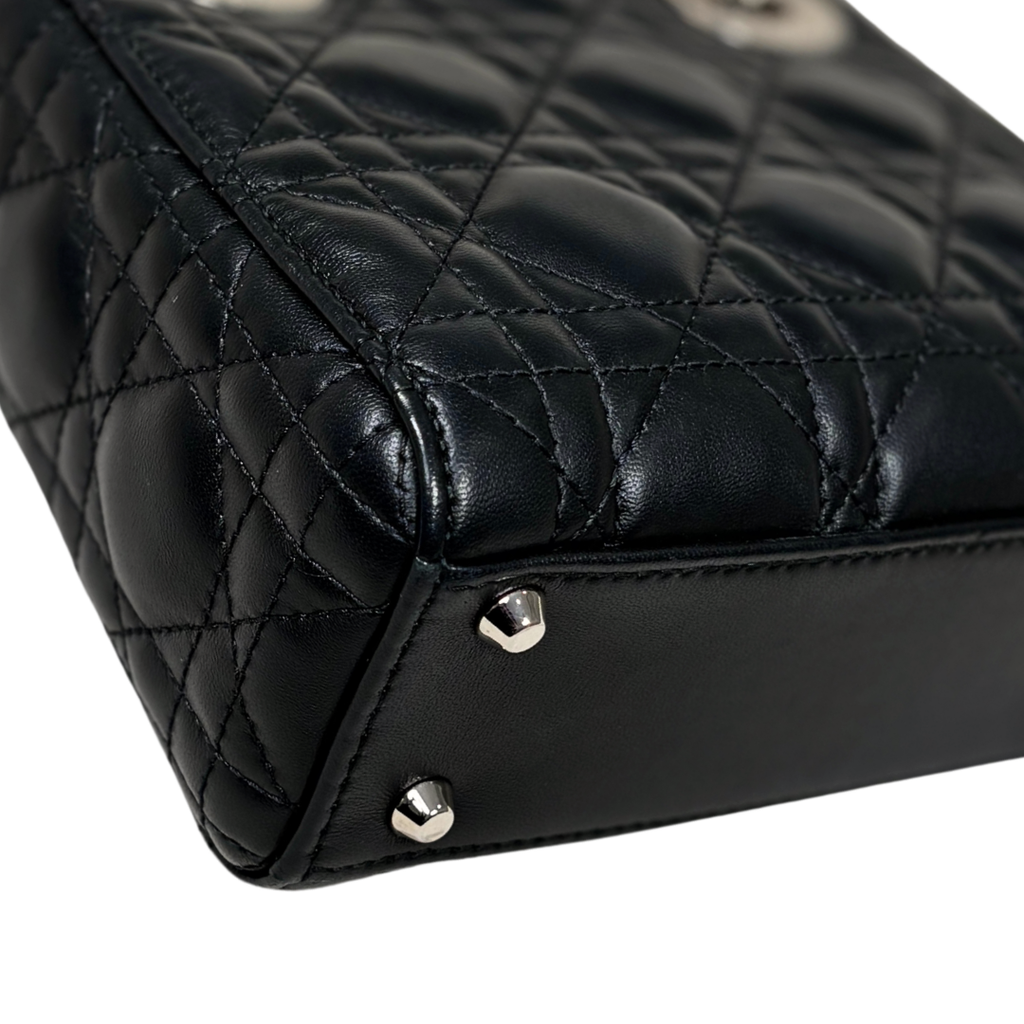 Lady Dior Mini Black Lambskin Leather Silver Hardware