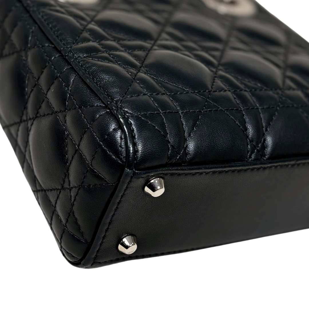 Lady Dior Mini Black Lambskin Leather Silver Hardware