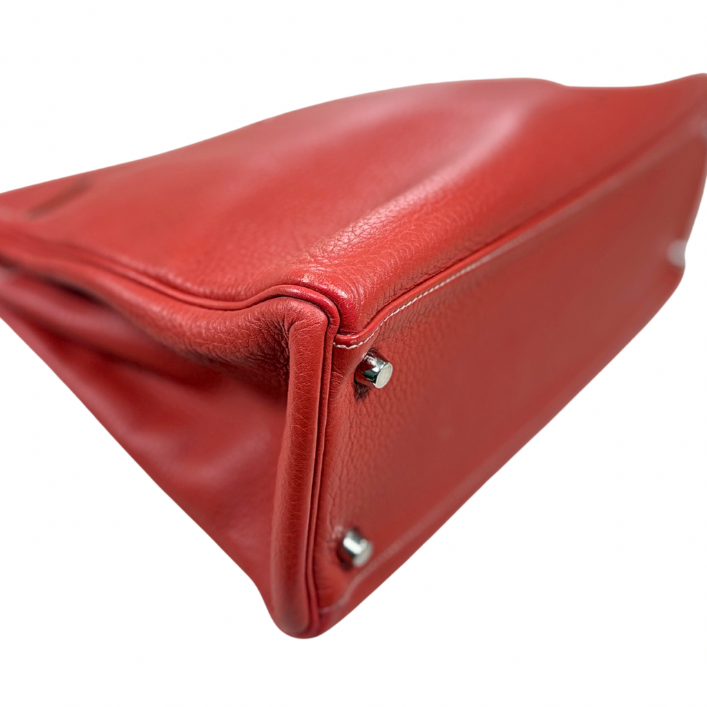 Kelly 32 Handbag Square O Taurillion Clemence Orange Palladium Hardware