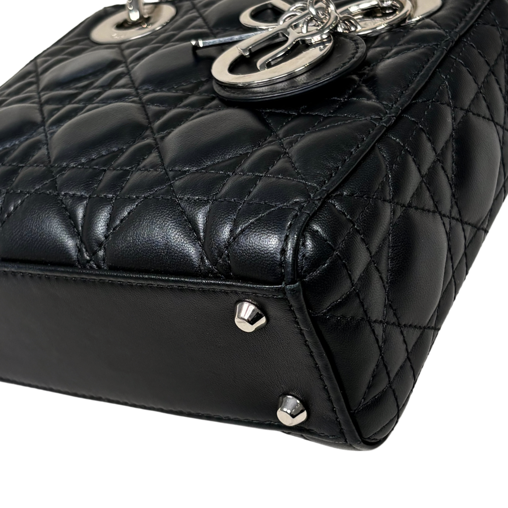 Lady Dior Mini Black Lambskin Leather Silver Hardware