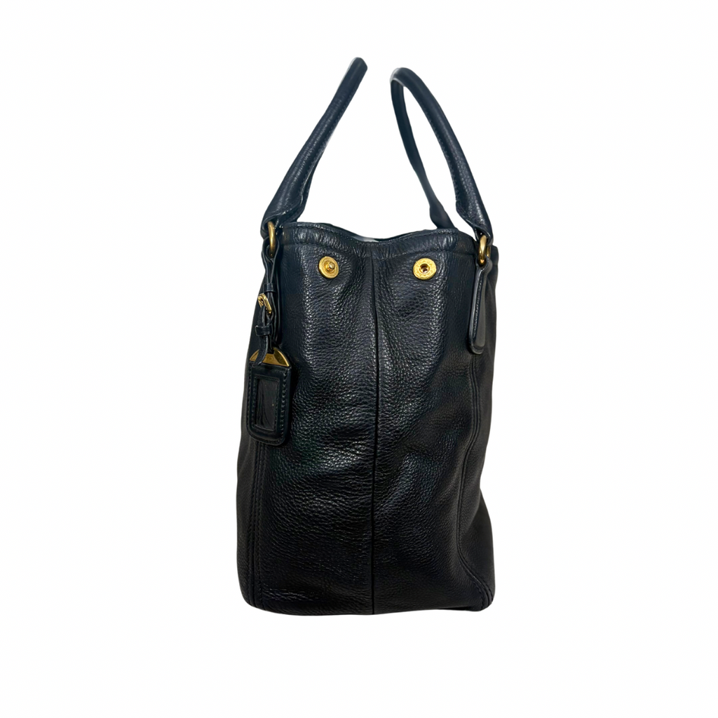 Vitello Daino Tote Bag Black Gold Hardware