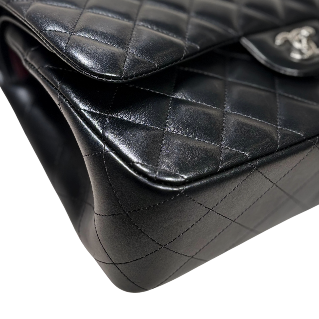 Classic Double Flap Jumbo Black Lambskin Leather Silver Hardware Series 26