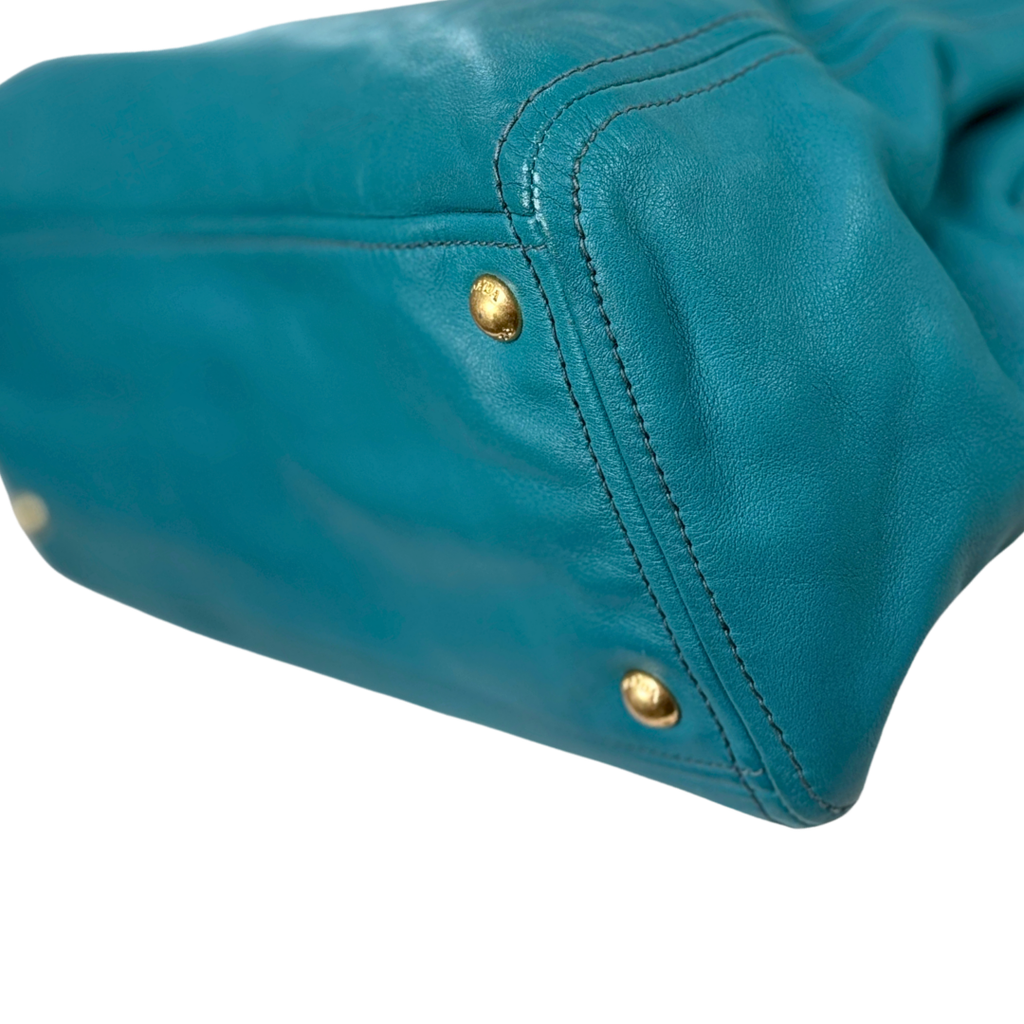 Vitello Daino Leather Bag Turquoise Gold Hardware