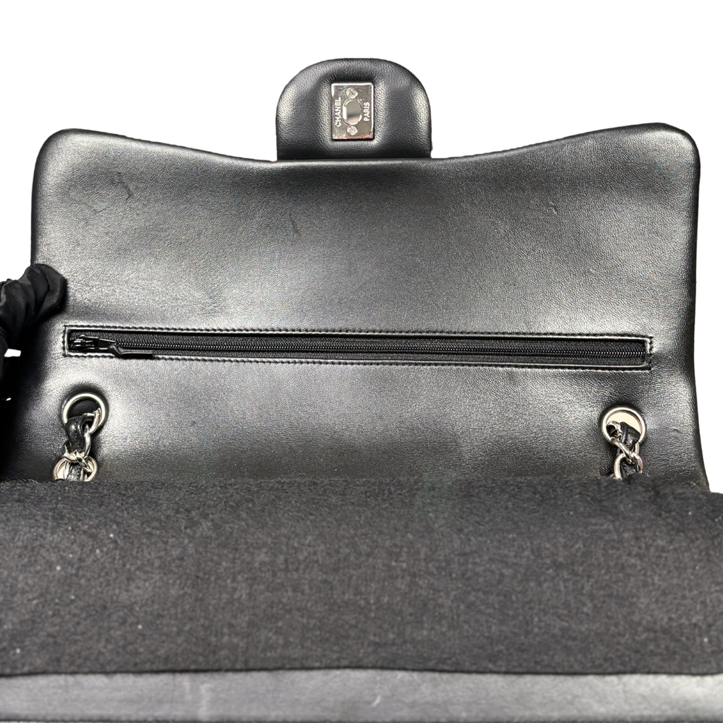 Classic Double Flap Jumbo Black Lambskin Leather Silver Hardware Series 26
