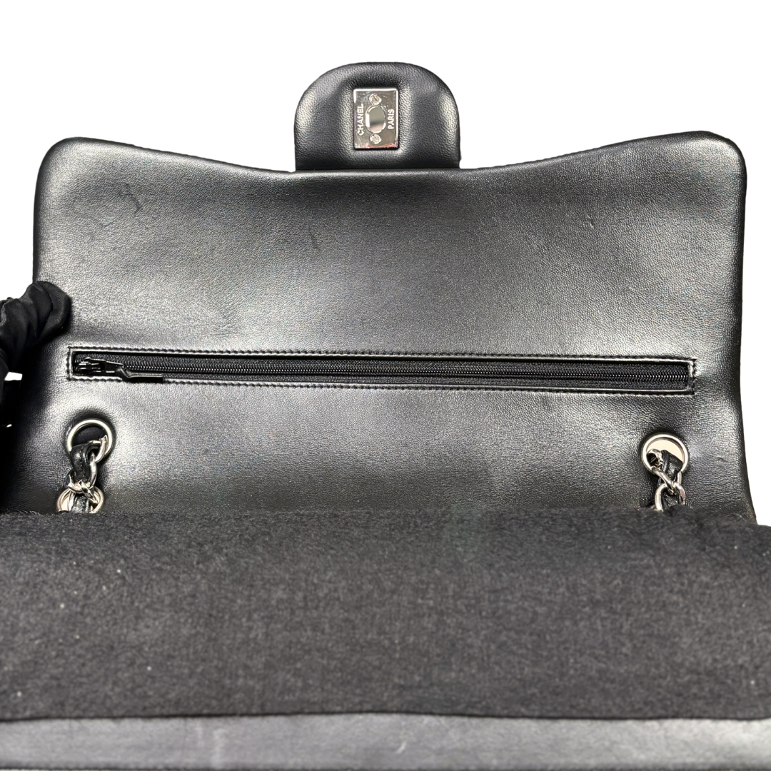 Classic Double Flap Jumbo Black Lambskin Leather Silver Hardware Series 26