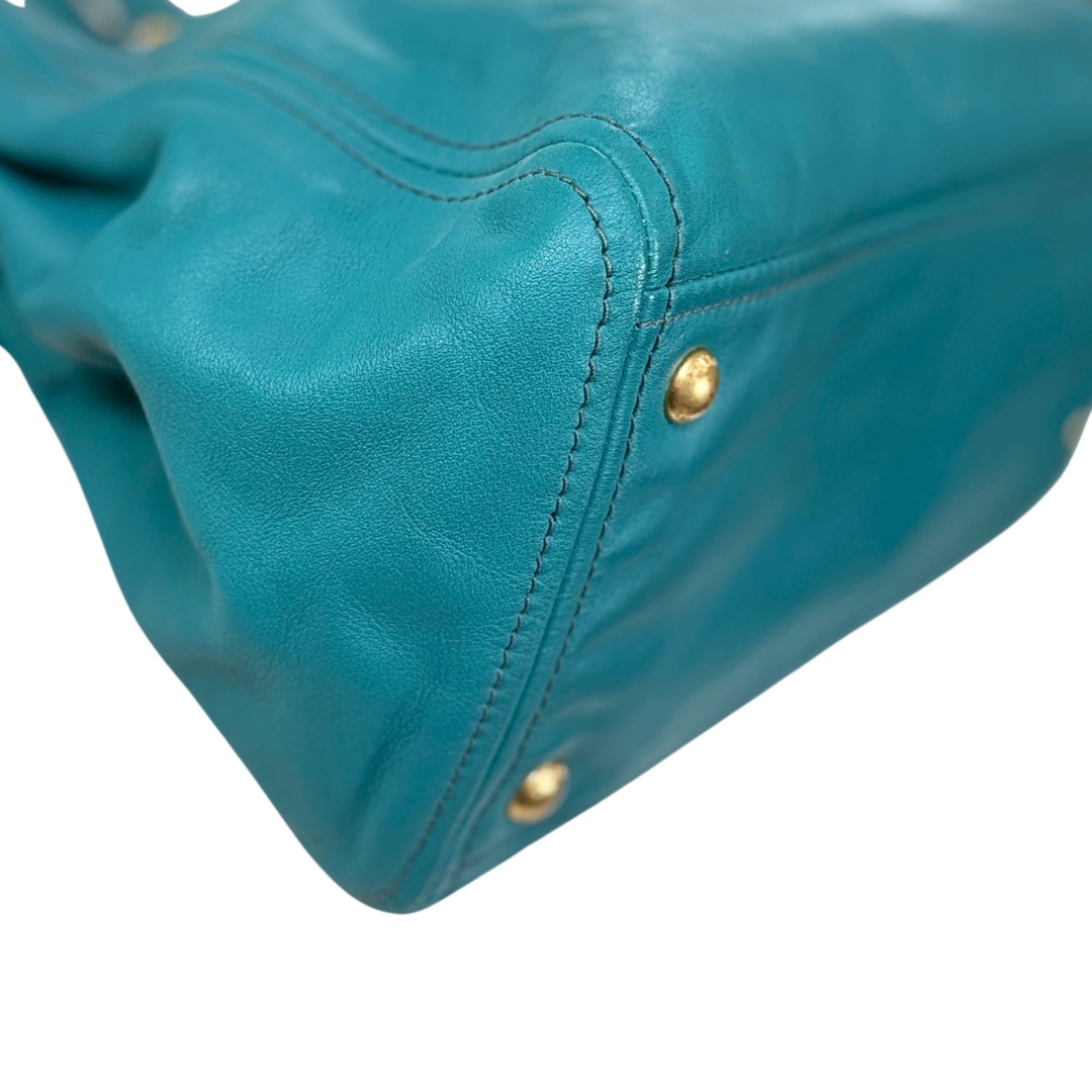 Vitello Daino Leather Bag Turquoise Gold Hardware