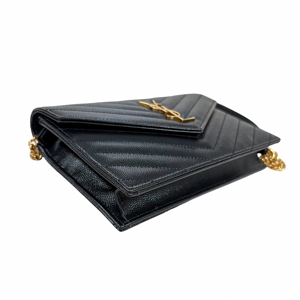 Cassandre Wallet On Chain Small Black Caviar Leather Gold Hardware