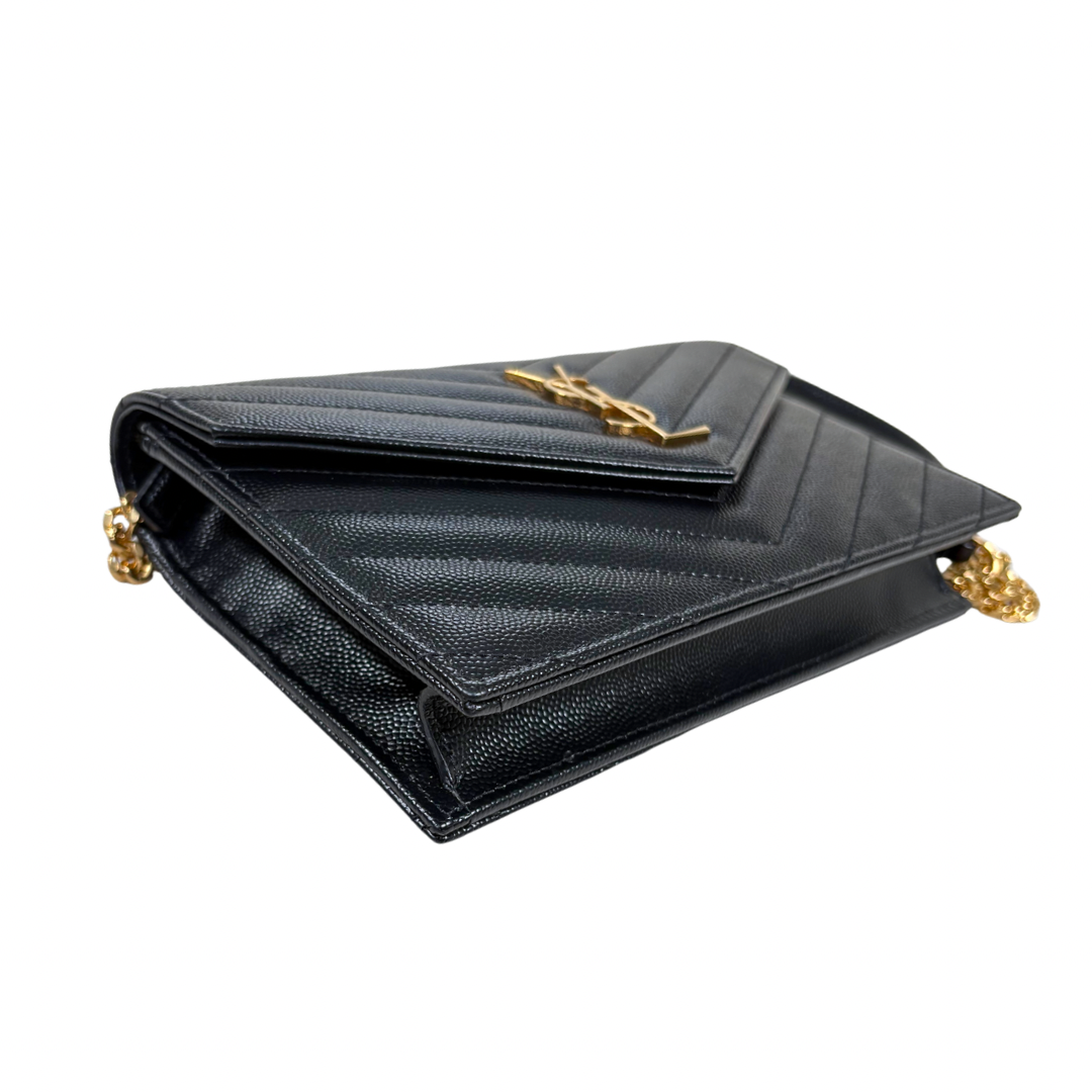 Cassandre Wallet On Chain Small Black Caviar Leather Gold Hardware