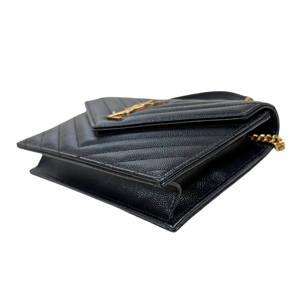 Cassandre Wallet On Chain Small Black Caviar Leather Gold Hardware