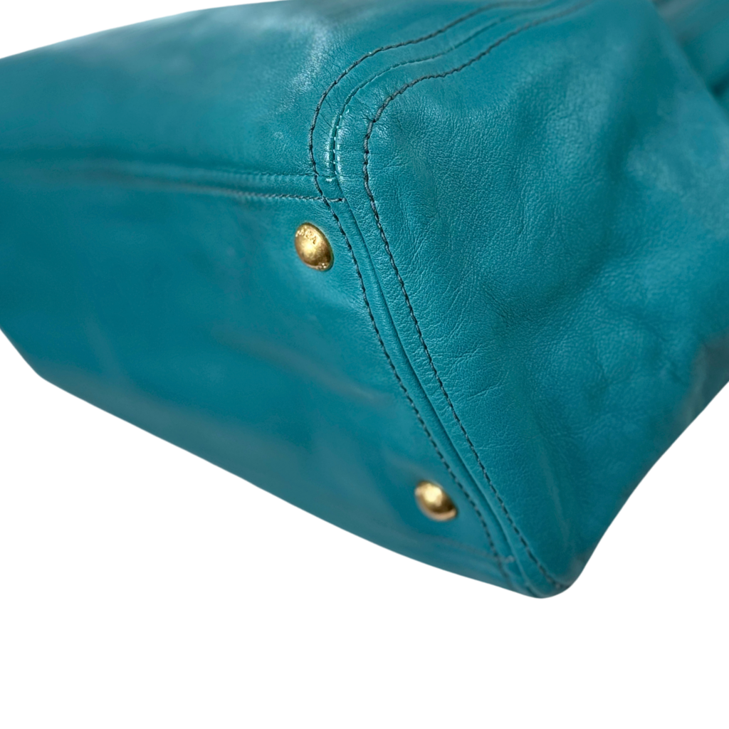 Vitello Daino Leather Bag Turquoise Gold Hardware