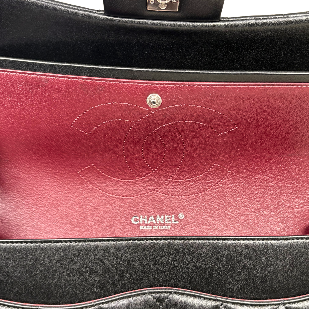 Classic Double Flap Jumbo Black Lambskin Leather Silver Hardware Series 26