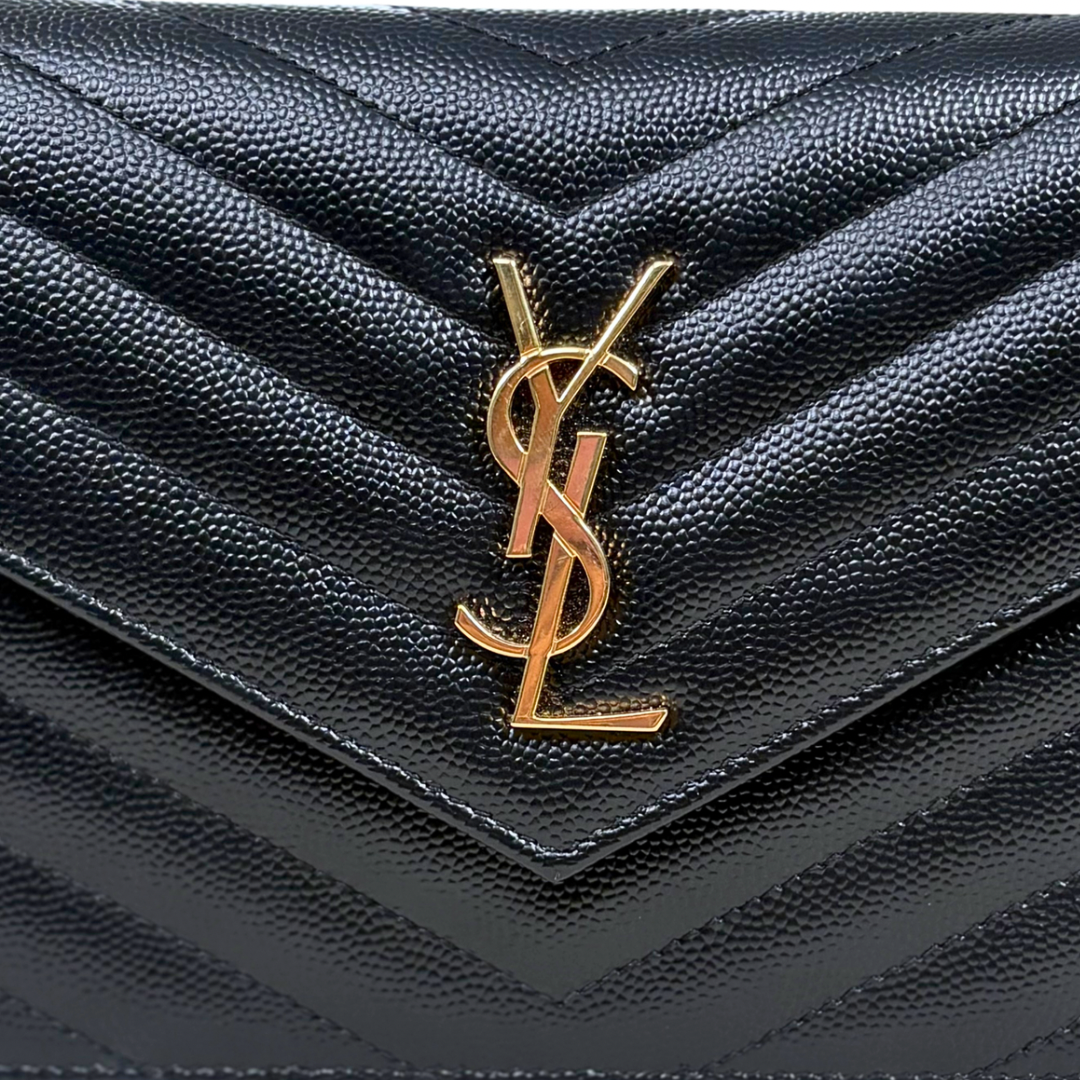 Cassandre Wallet On Chain Small Black Caviar Leather Gold Hardware