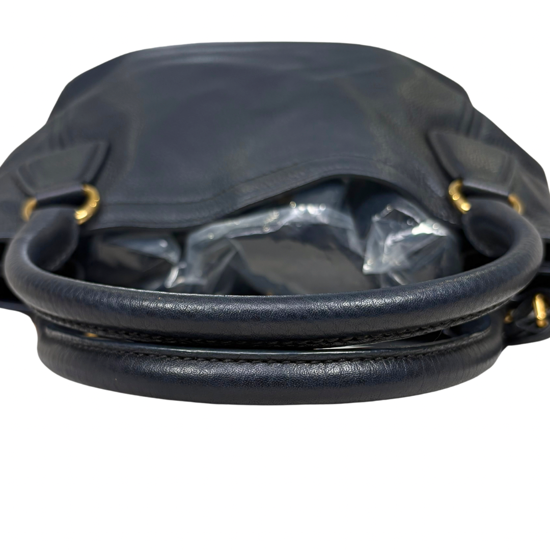 Vitello Daino Tote Bag Black Gold Hardware