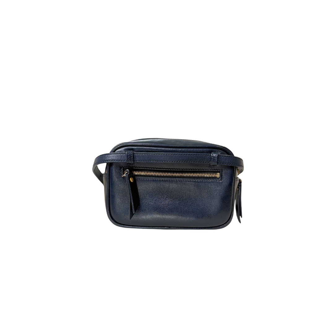 Camera Bag Chevron Black Calfskin Leather Gold Hardware
