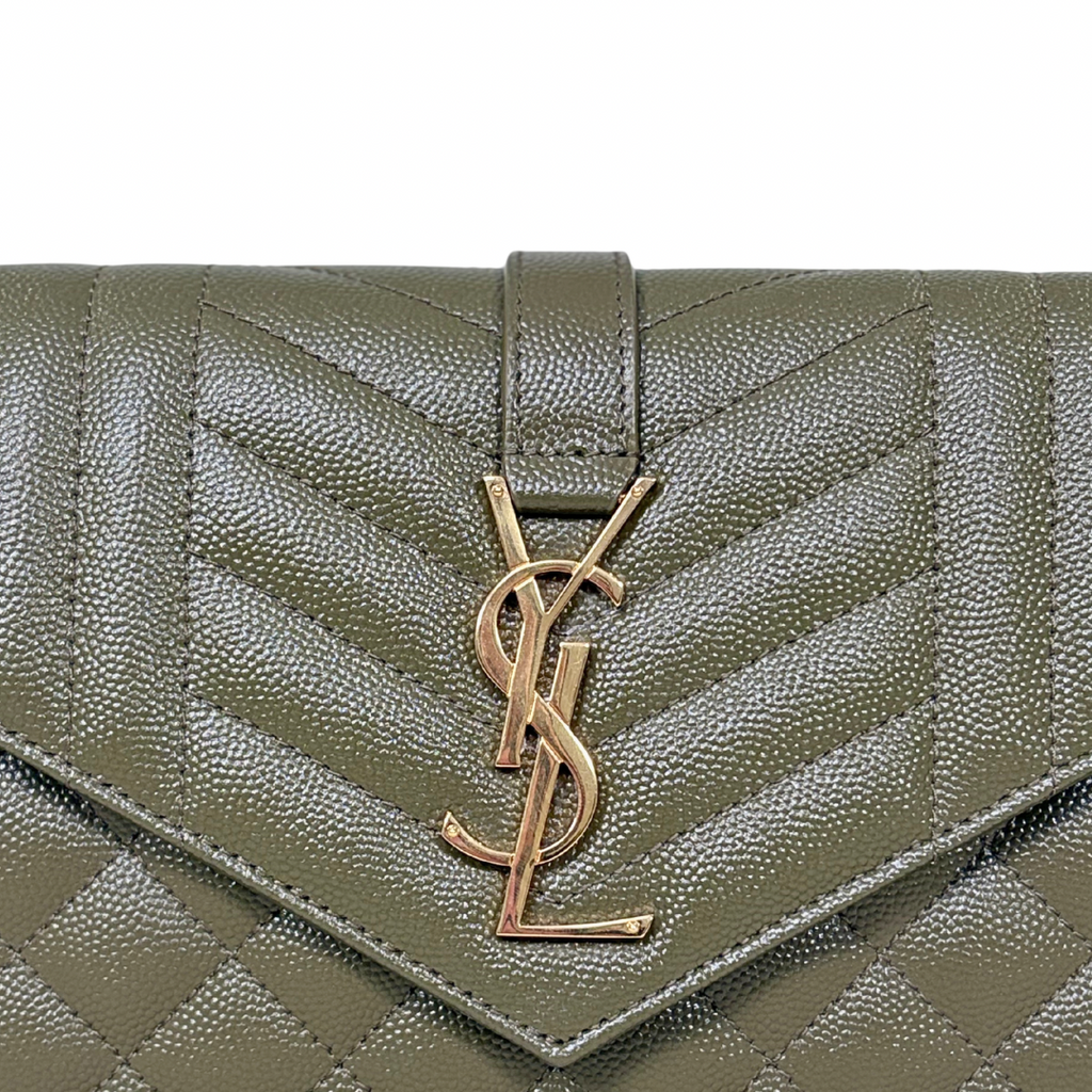 Envelope Small Olive Green Caviar Leather Gold Hardware