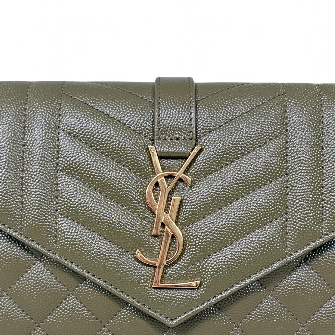 Envelope Small Olive Green Caviar Leather Gold Hardware