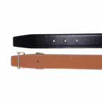 H Buckle Belt Black/Tan Silver Hardware Size 85