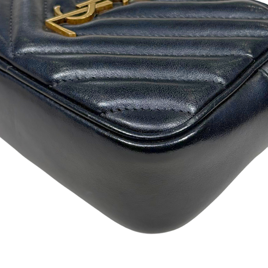 Camera Bag Chevron Black Calfskin Leather Gold Hardware