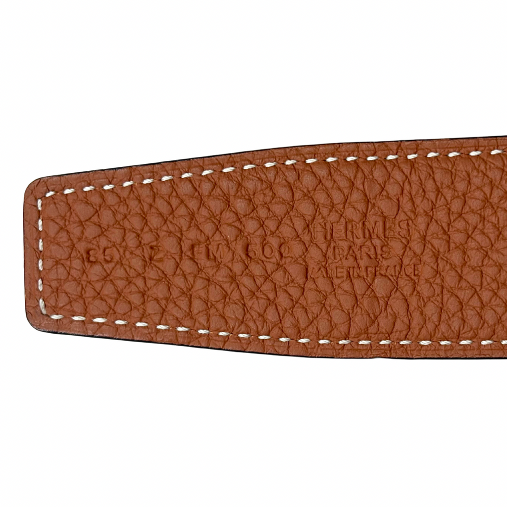 H Buckle Belt Black/Tan Silver Hardware Size 85