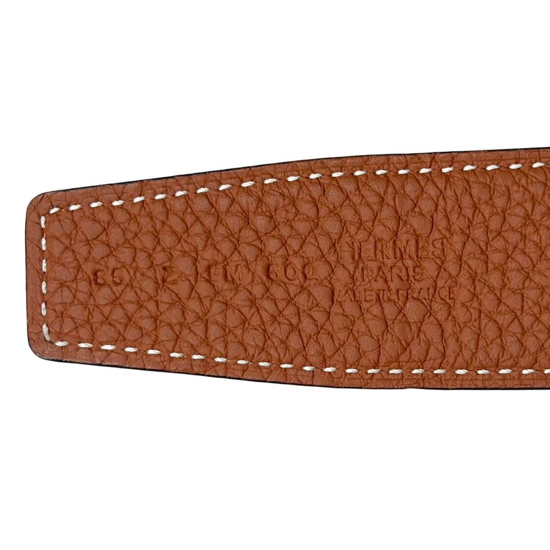 H Buckle Belt Black/Tan Silver Hardware Size 85