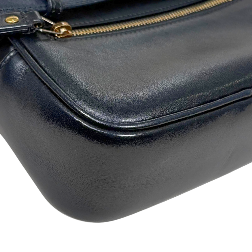 Camera Bag Chevron Black Calfskin Leather Gold Hardware