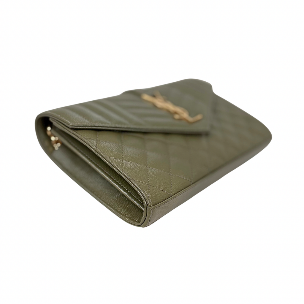 Envelope Small Olive Green Caviar Leather Gold Hardware