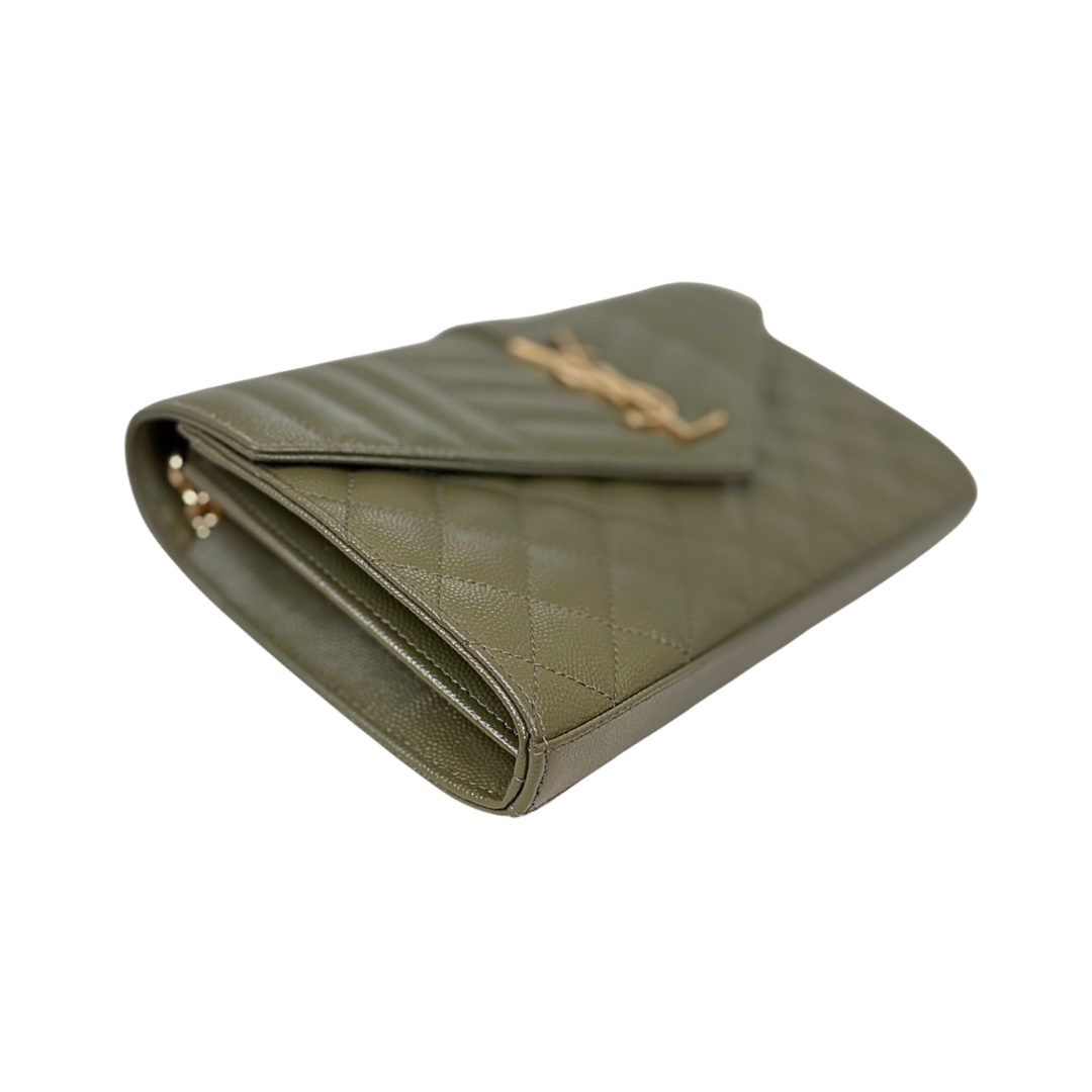 Envelope Small Olive Green Caviar Leather Gold Hardware