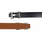 H Buckle Belt Black/Tan Silver Hardware Size 85