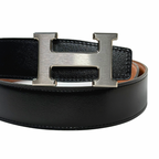 H Buckle Belt Black/Tan Silver Hardware Size 85