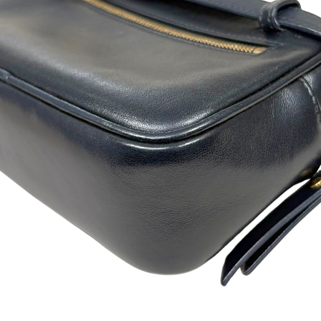 Camera Bag Chevron Black Calfskin Leather Gold Hardware