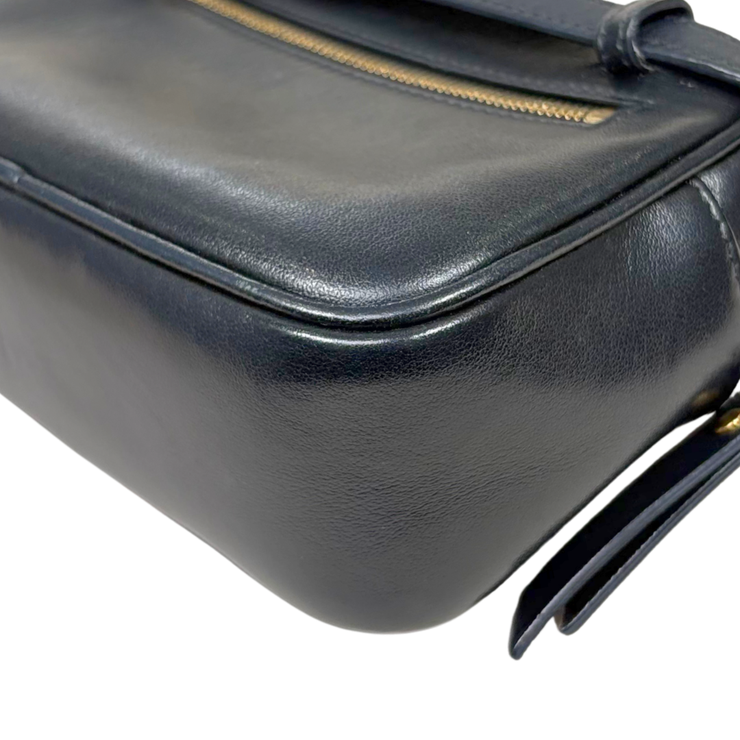 Camera Bag Chevron Black Calfskin Leather Gold Hardware