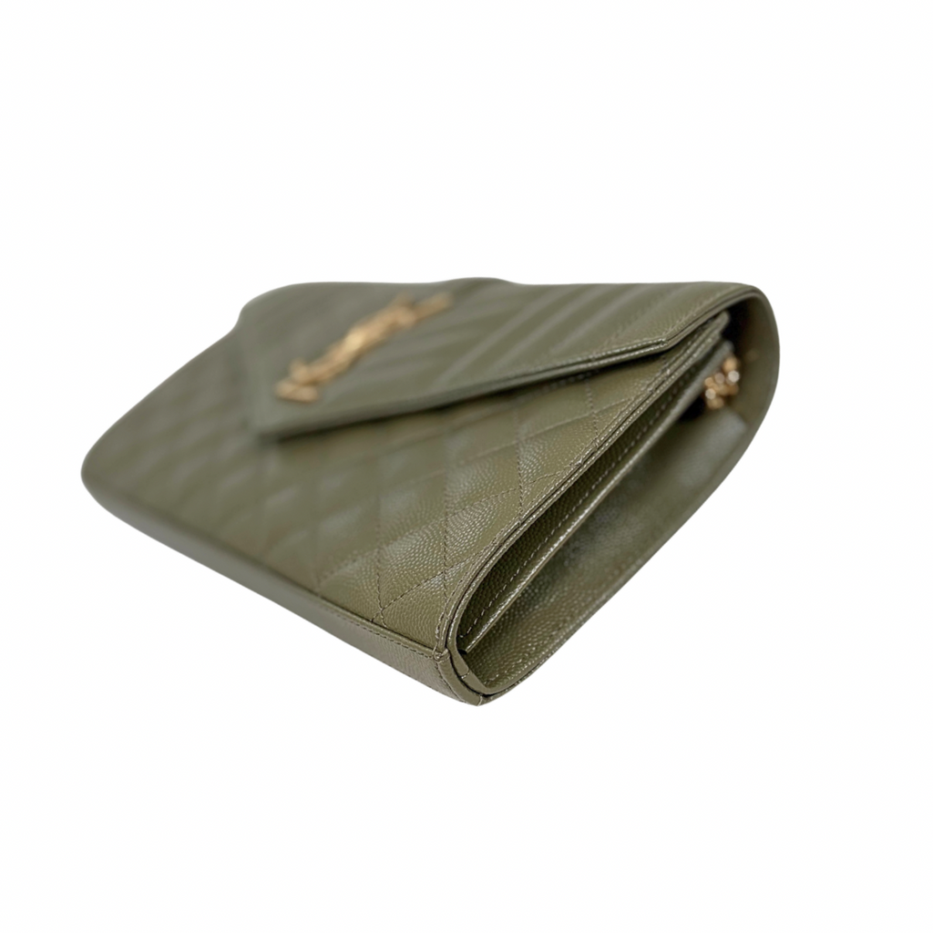 Envelope Small Olive Green Caviar Leather Gold Hardware