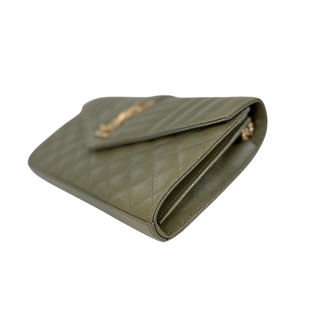 Envelope Small Olive Green Caviar Leather Gold Hardware