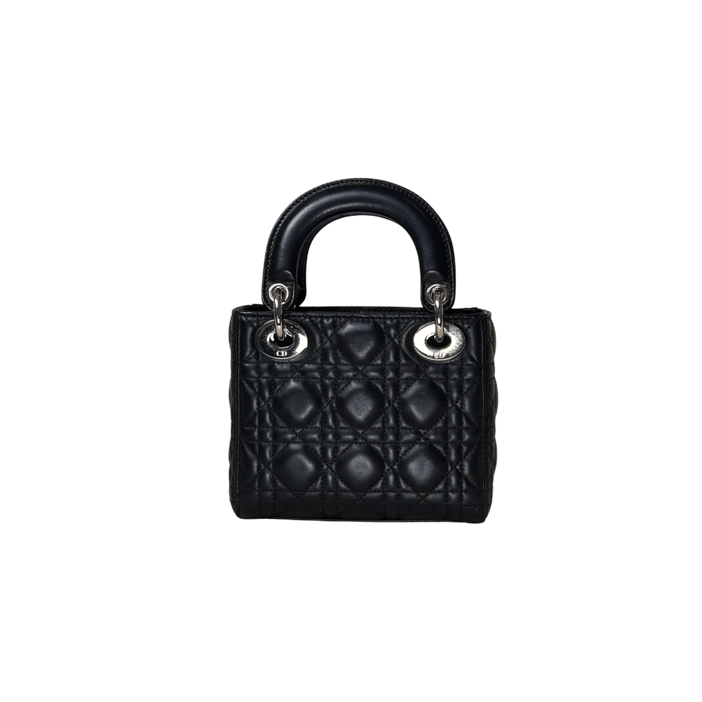 Lady Dior Mini Black Lambskin Leather Silver Hardware