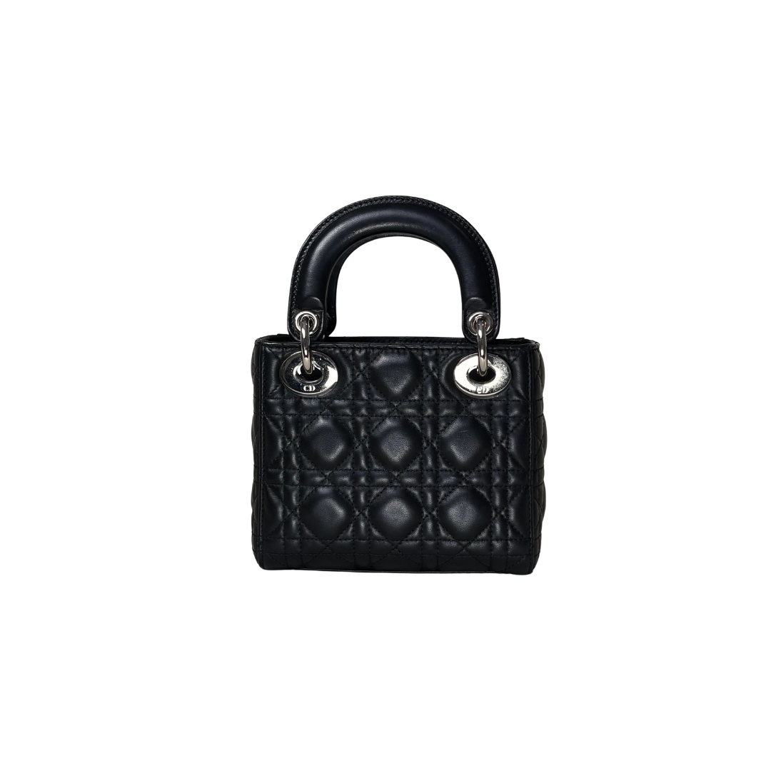 Lady Dior Mini Black Lambskin Leather Silver Hardware